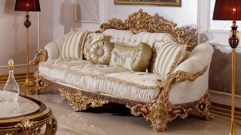 Casa Padrino Luxus Barock Sofa Weiß / Mehrfarbig / Braun / Gold - Prunkvolles Wohnzimmer Sofa mit elegantem Muster - Barock Wohnzimmer & Hotel Möbel - Edel & Prunkvoll