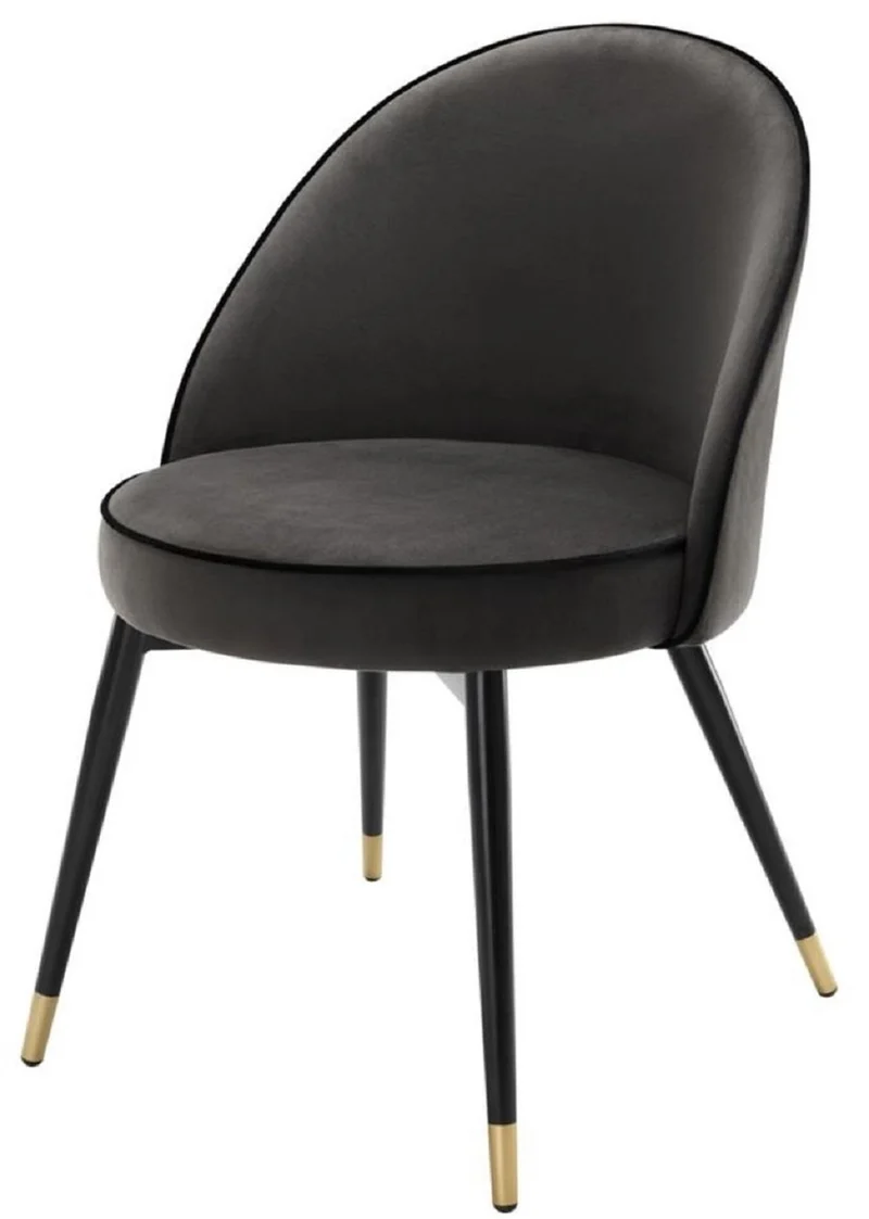 Casa Padrino Luxus Esszimmerstuhl Set Dunkelgrau / Schwarz / Messing 55 x 64 x H. 83 cm - Esszimmermöbel - Luxus Kollektion