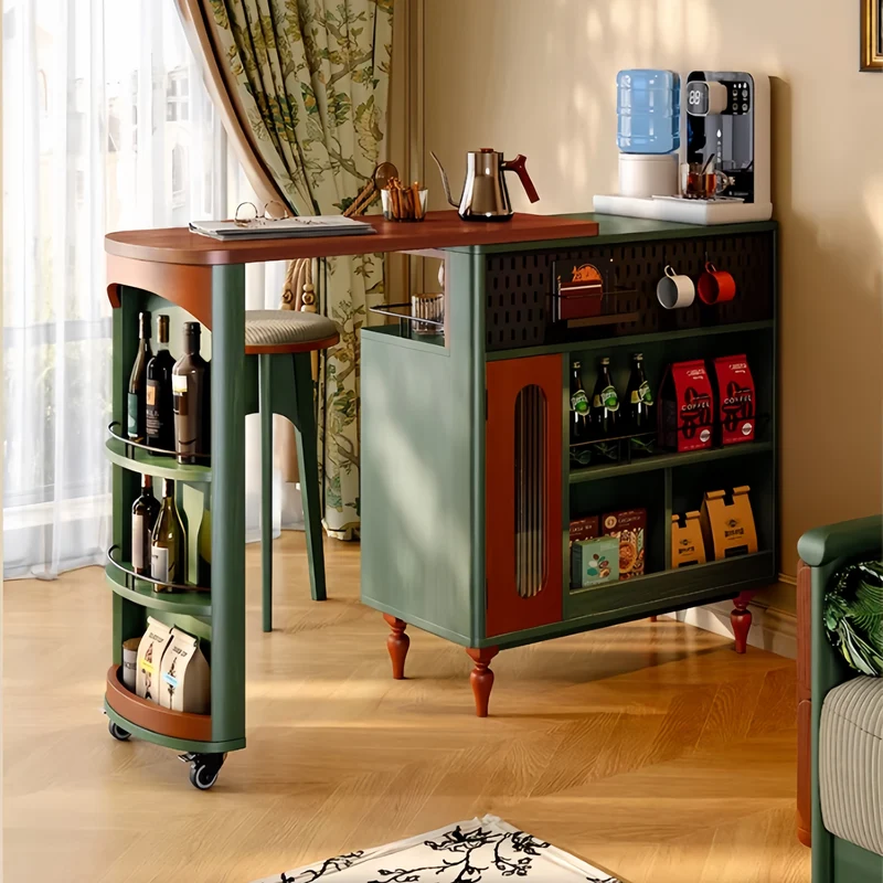 Drehbarer Bartisch im nordischen Retro-Stil mit doppelseitigem Staufach