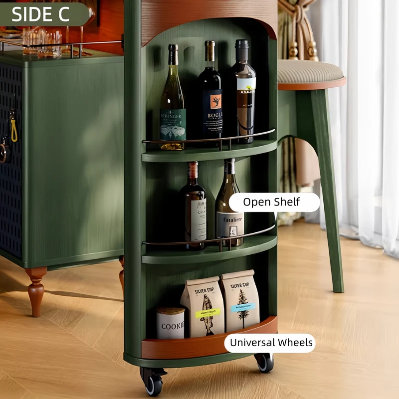 Drehbarer Bartisch im nordischen Retro-Stil mit doppelseitigem Staufach