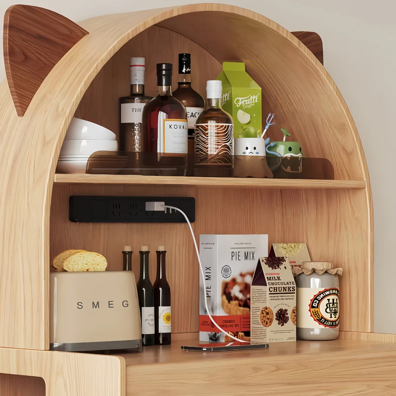 Niedlicher, katzenförmiger Esstisch aus Massivholz mit Klappschrank und Stuhlaufbewahrung