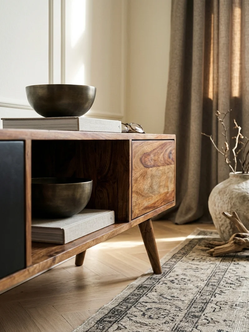TV-Lowboard Massivholz, rustikaler Landhausstil, einzigartige Maserung