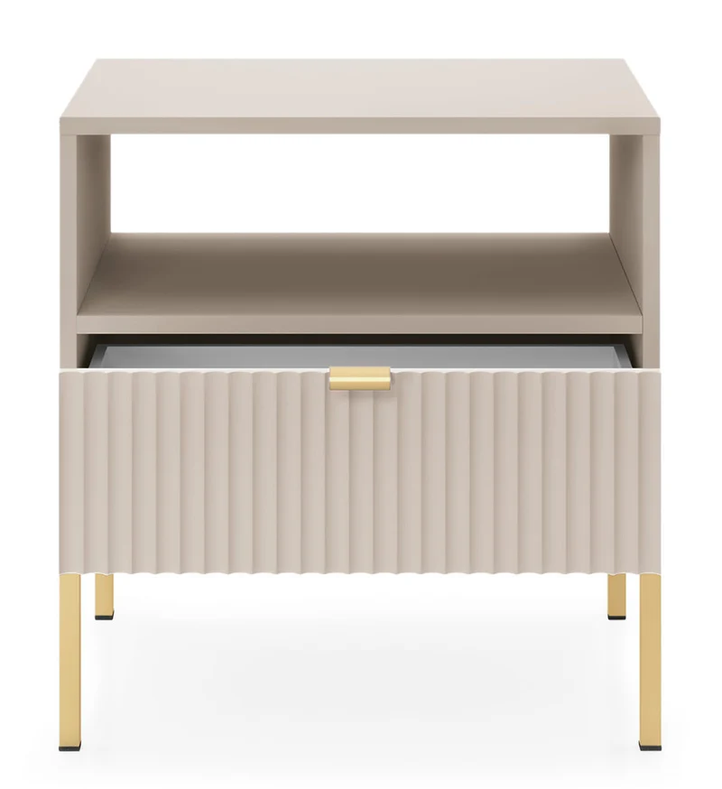 Nachttisch Vellore 54 cm Kaschmir mit geriffelter Front und goldenem Gestell
