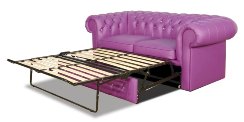 Casa Padrino Echtleder 2er Sofa in violett mit Swarowski Kristallsteinen 180 x 100 x H. 78 cm - Luxus Chesterfield Schlafsofa