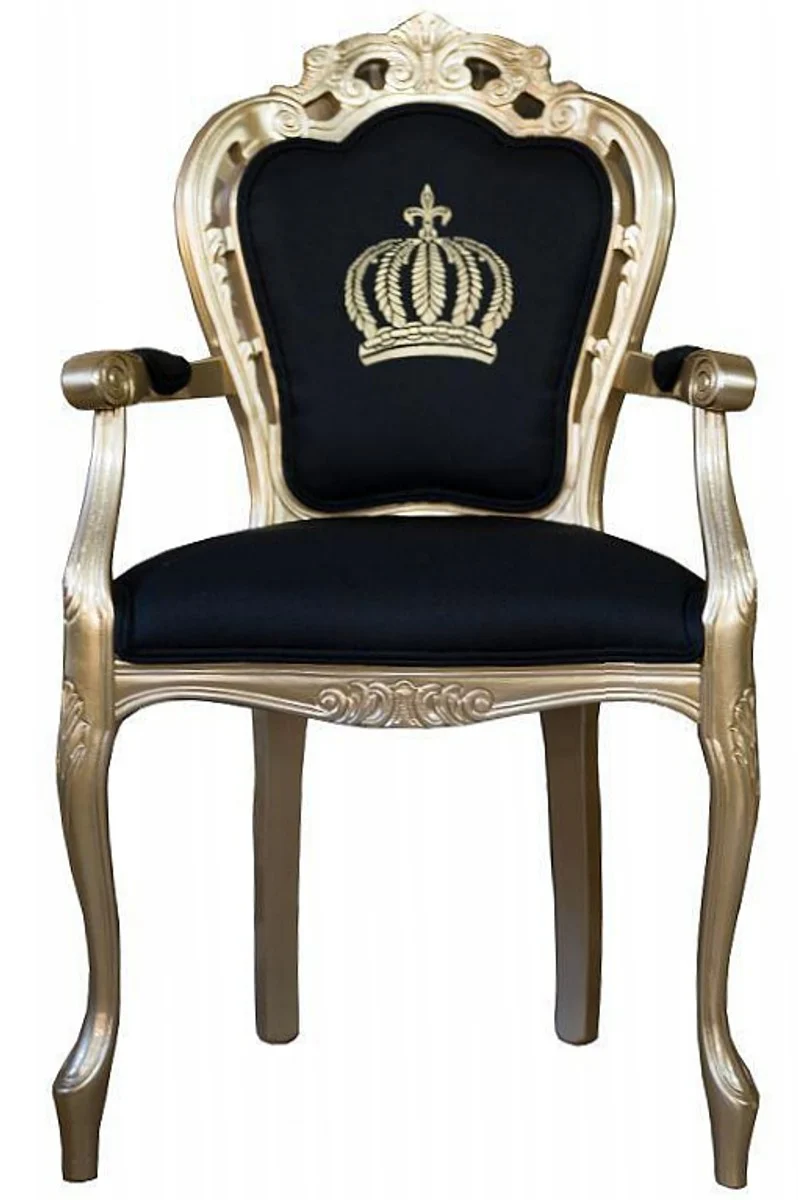 Casa Padrino Luxus Barock Esszimmerstuhl mit Armlehnen Schwarz / Gold - Pompöös by Harald Glööckler Design - 48 x 54 x 105 cm