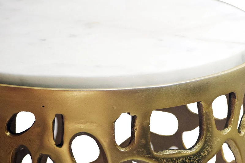 Wohnling Beistelltisch rund aus Marmor und Aluminium in Gold, 30 cm