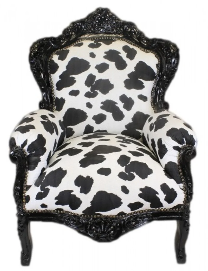 Casa Padrino Barock Sessel King Kuhmuster Schwarz Weiß / Schwarz 85 x 85 x H. 120 cm - Barock Möbel