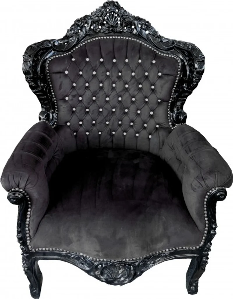 Casa Padrino Barock Sessel King Schwarz mit Bling Bling Glitzersteinen, Antik Stil, 120 x 85 x 85 cm