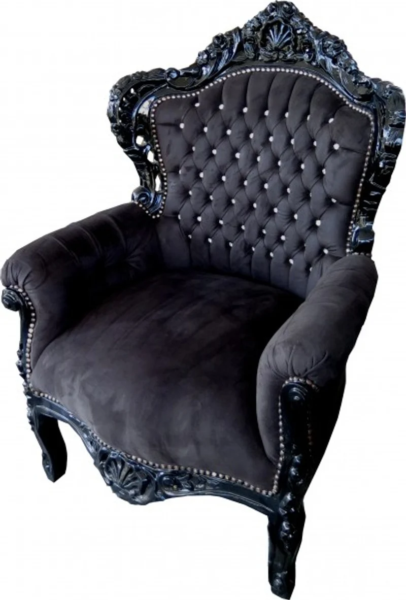 Casa Padrino Barock Sessel King Schwarz mit Bling Bling Glitzersteinen, Antik Stil, 120 x 85 x 85 cm
