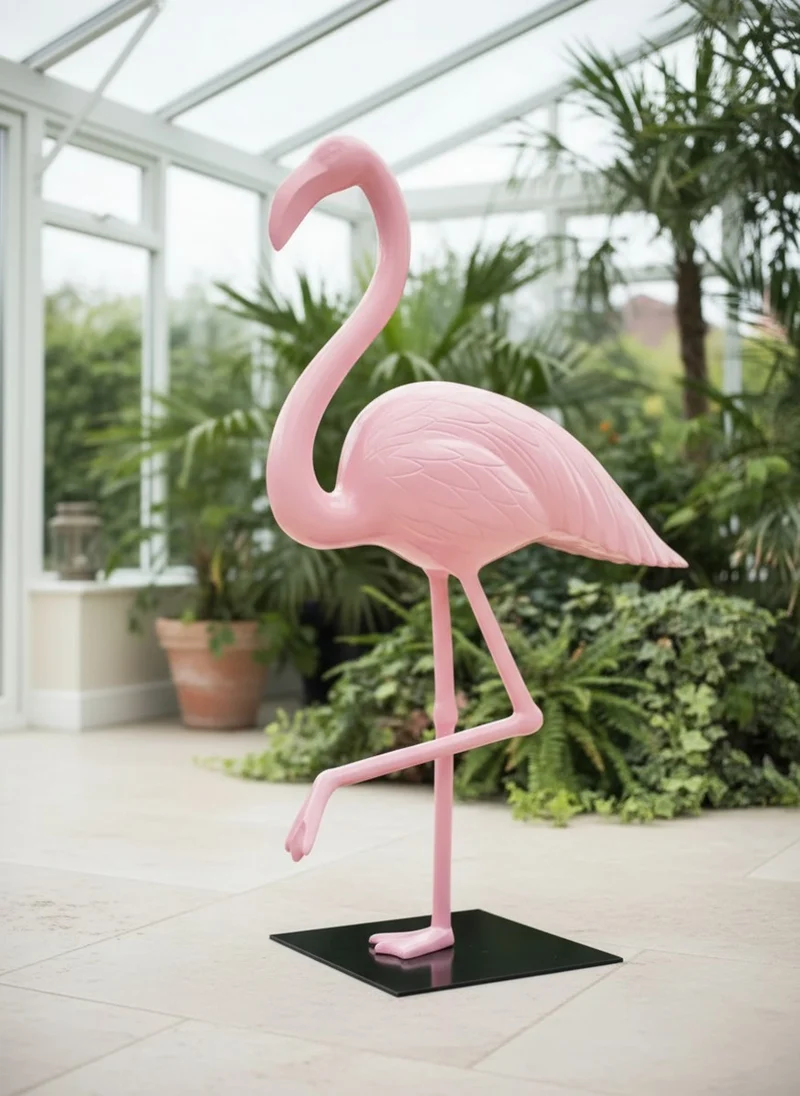 Casa Padrino Luxus Deko Skulptur Vogel Rosa Flamingo H. 155 cm - Riesige Gartenskulptur - Lebensgroße Skulptur - XXL Deko Skulptur - XXL Deko Figur