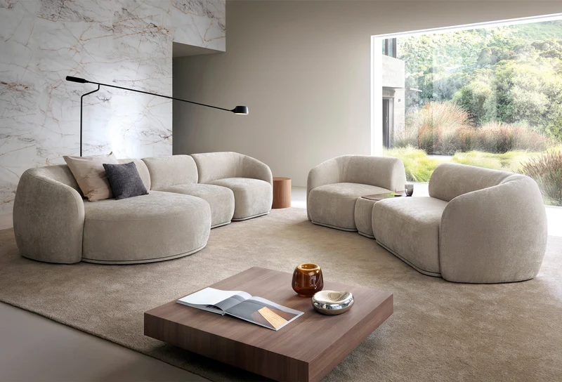 Einzelmodul Bommo linksseitig, grau-beige Chenille