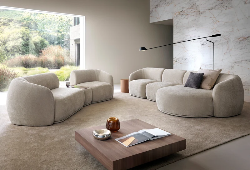 Doppelmodul Bommo linksseitig, grau-beige Chenille