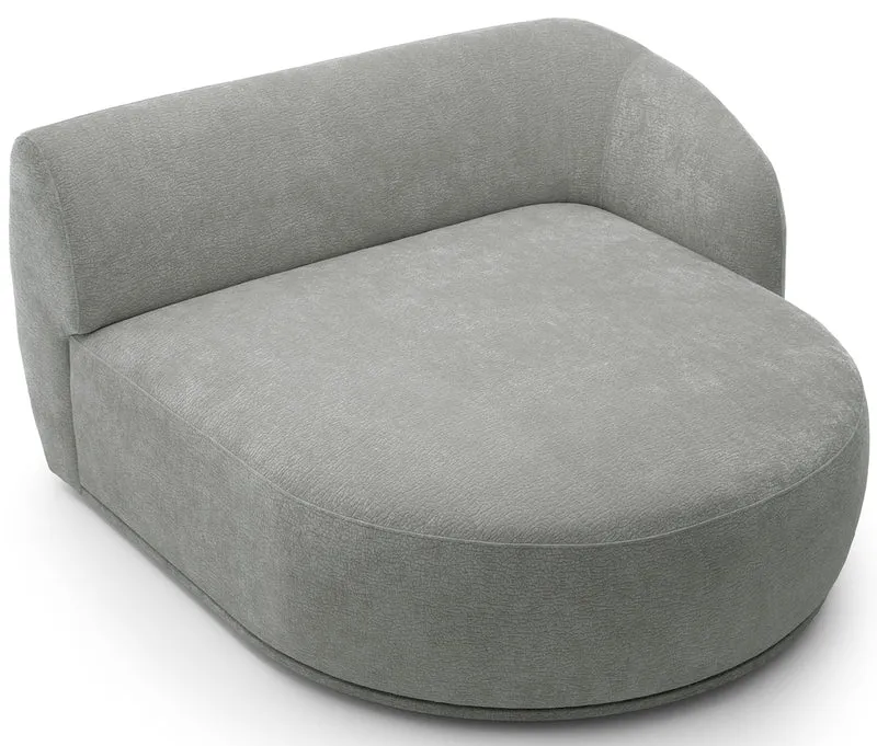 Modulares Ecksofa Bommo L-förmig mit Pouf, rechtsseitig, grauer Chenille-Stoff