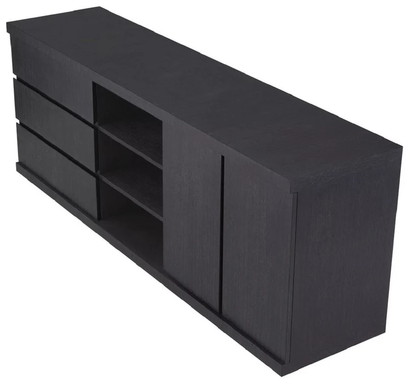 Casa Padrino Luxus Sideboard Schwarzgrau 220 x 52,5 x H. 85,5 cm - Massivholz Schrank mit 3 Schubladen & 2 Türen - Wohnzimmer & Hotel Möbel - Luxus Qualität