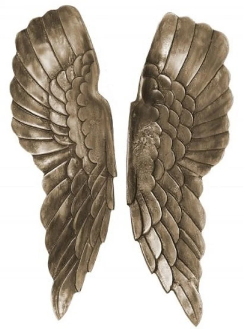 Casa Padrino Metall Engelsflügel Antik Silber / Bronze 20 x 5 x H. 65 cm - Wanddeko - Deko Accessoires