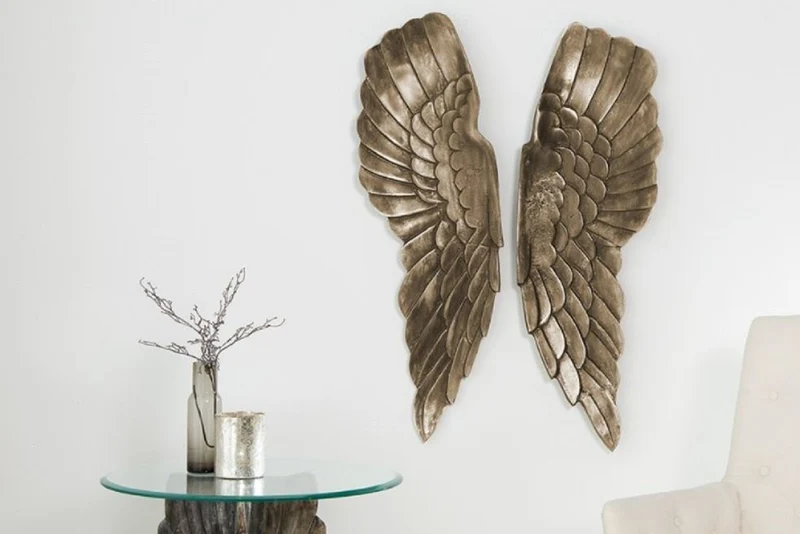 Casa Padrino Metall Engelsflügel Antik Silber / Bronze 20 x 5 x H. 65 cm - Wanddeko - Deko Accessoires