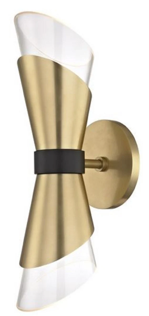 Casa Padrino Luxus LED Doppel Wandleuchte Antik Messing / Schwarz 12,1 x 14,6 x H. 38,1 cm - Luxus Kollektion