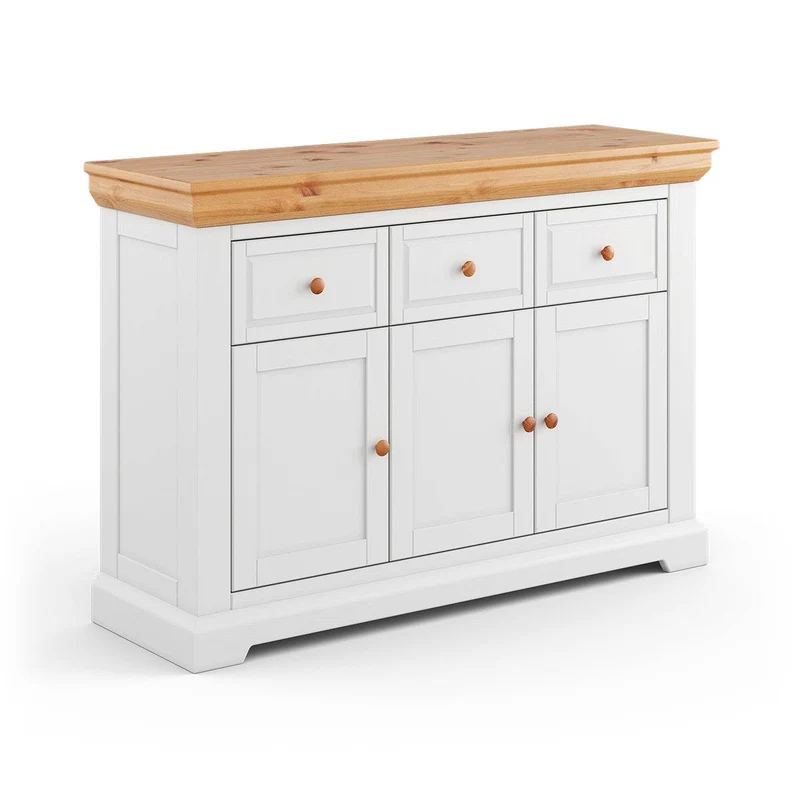 Kleines Sideboard aus Massivholz | Dreitürige Wohnzimmerkommode Marone Elite mit drei Schubladen
