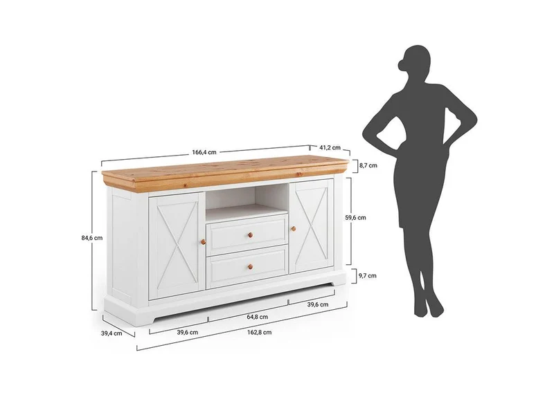 Sideboard aus Massivholz | Zweitürige Wohnzimmerkommode Marone Elite mit zwei Schubladen