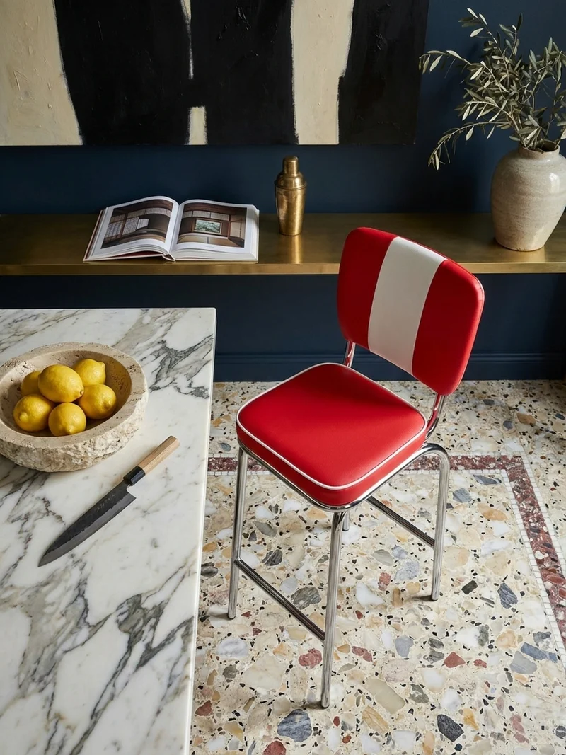 Barhocker Kunstleder Chromfuß Retro