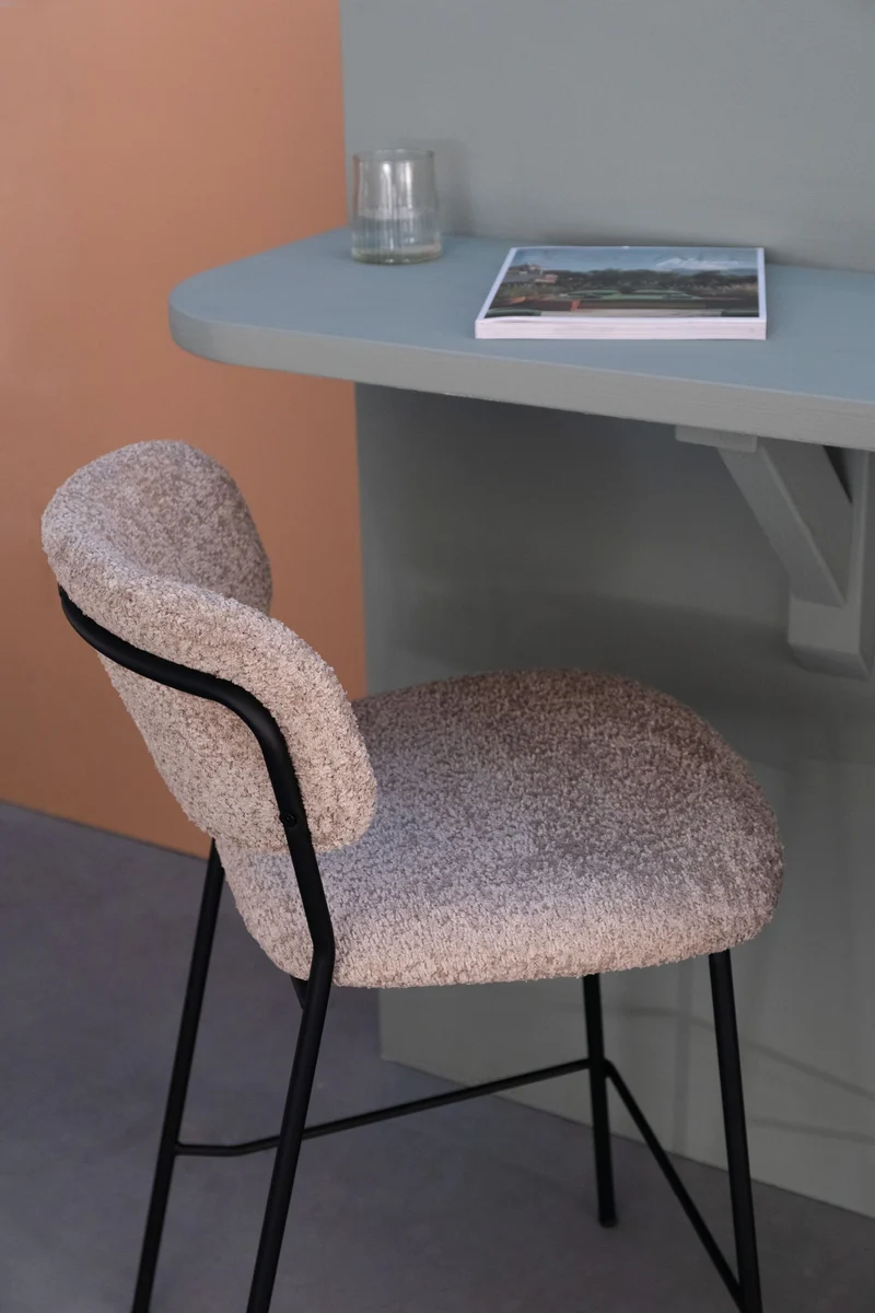 Esszimmerstuhl Jolien im 2er-Set, Schwarz mit Bouclé-Stoff
