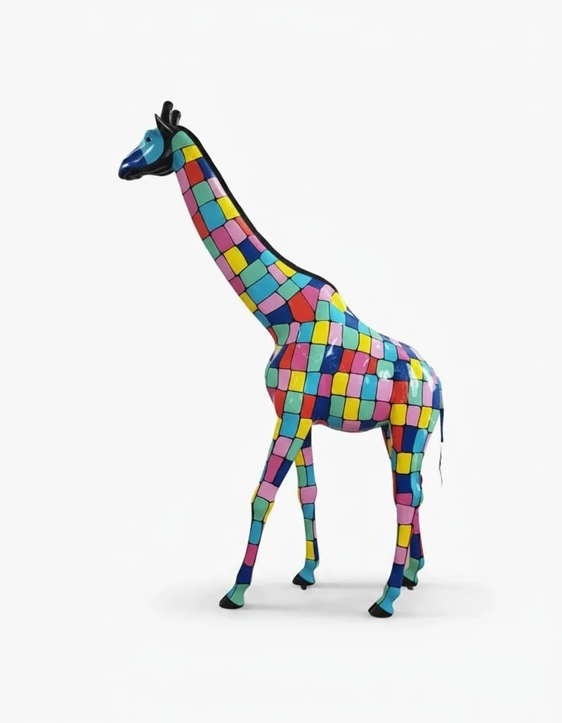 Casa Padrino Luxus Deko Skulptur Giraffe Bunt H. 320 cm - Riesige Gartenskulptur - Lebensgroße Skulptur - XXL Deko Skulptur - XXL Deko Figur