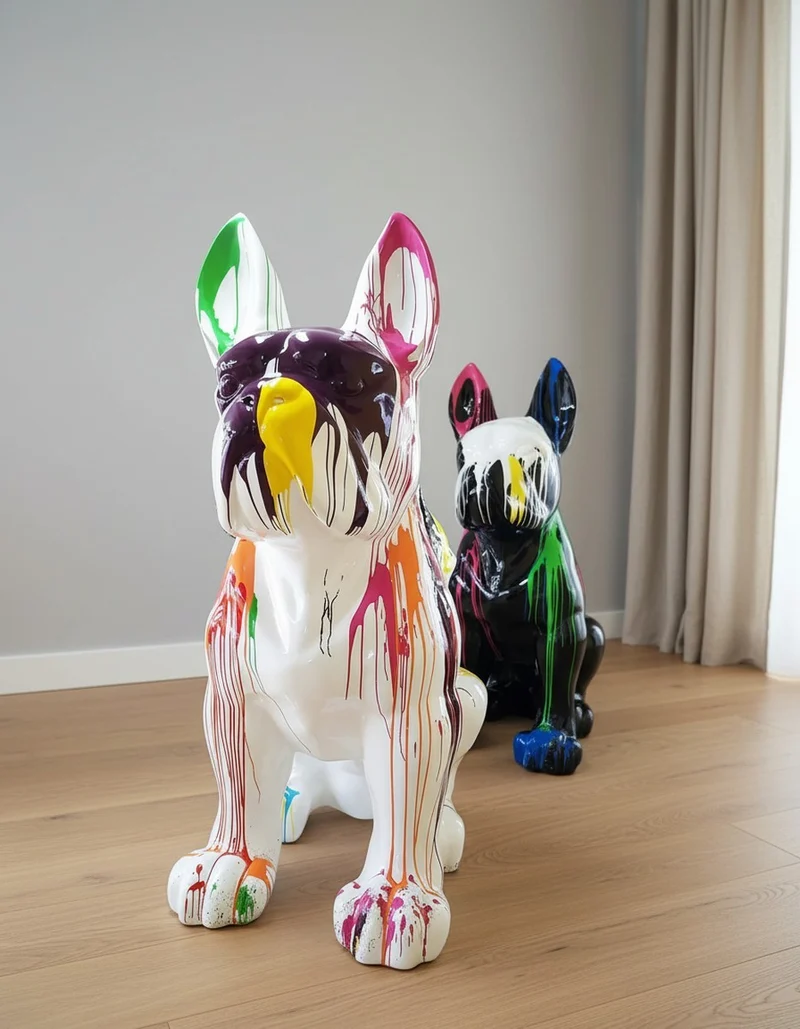 Casa Padrino Luxus Deko Skulptur Hund Bulldogge Sitzt Im Trash H. 170 cm - Riesige Gartenskulptur - Lebensgroße Skulptur - XXL Deko Skulptur - XXL Deko Figur