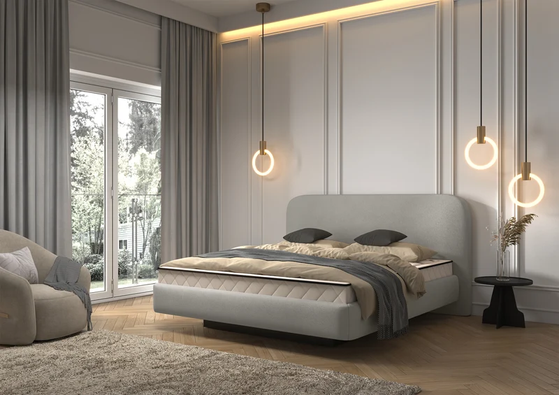 Gepolstertes Bett 160x200 cm Nellado mit Stauraum, grauer Chenille-Stoff