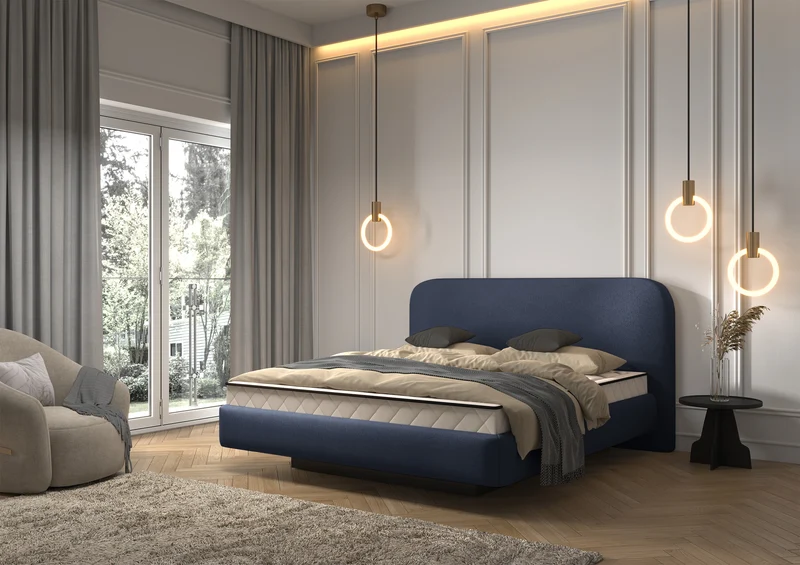 Polsterbett 160x200 cm Nellado mit Stauraum und Matratze in Denim Chenille