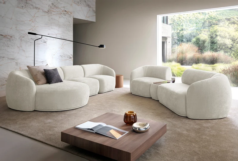 Einzelmodul Bommo linksseitig, cremefarben, Chenille