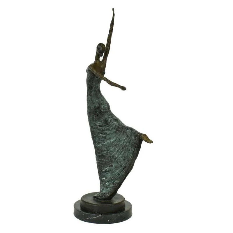Casa Padrino Luxus Jugendstil Bronze Skulptur Tänzerin Antikgrün Bronze auf Marmorsockel H 53.5 cm - Bronzefigur - Dekofigur - Deko Accessoires