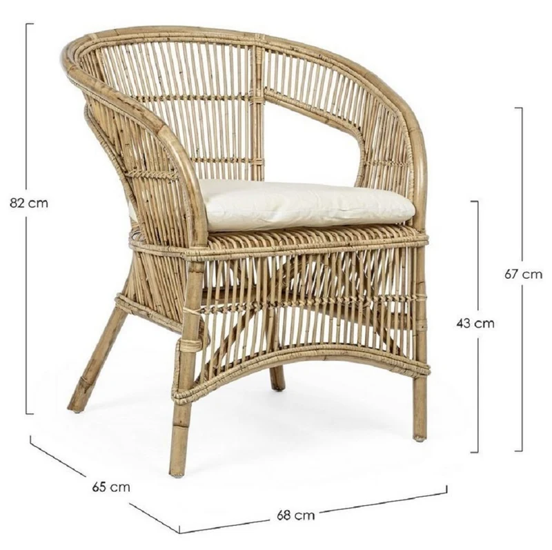 Casa Padrino Luxus Gartensessel Naturfarben / Weiß 68 x 65 x H. 82 cm - Rattan Garten & Terrassen Sessel mit Sitzkissen - Garten & Terrassen Möbel - Luxus Qualität