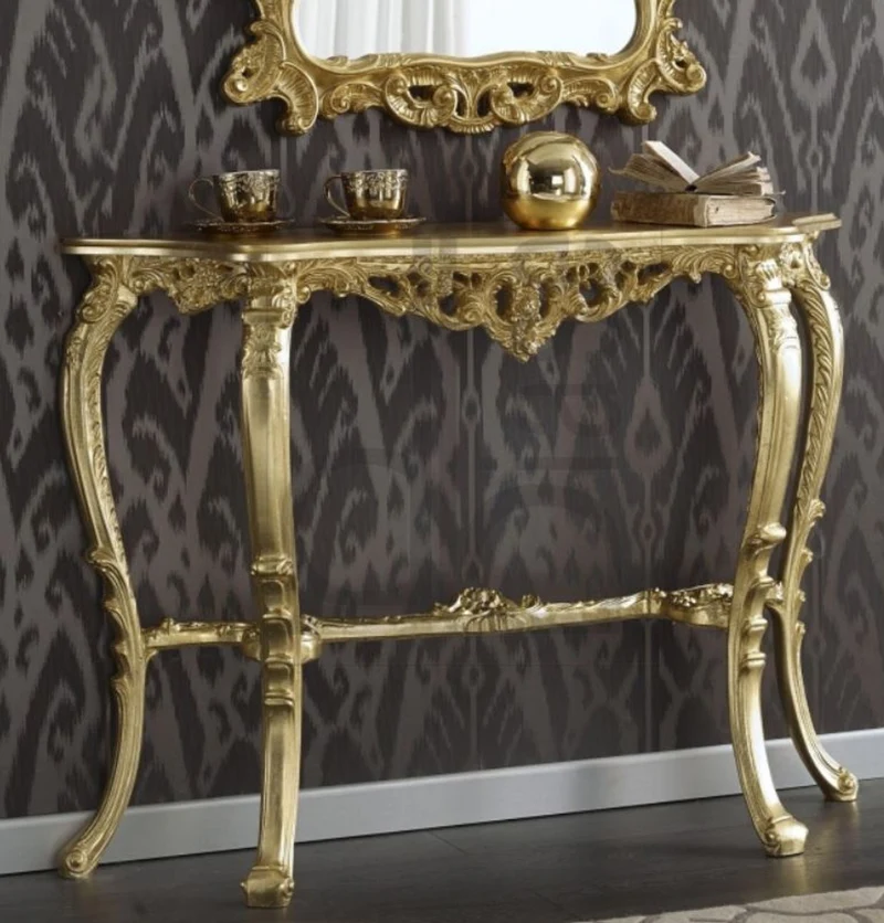 Casa Padrino Luxus Barock Konsole Gold 114 x 31 x H. 83 cm - Prunkvoller Antik Stil Konsolentisch mit wunderschönen Verzierungen - Barock Wohnzimmer Möbel