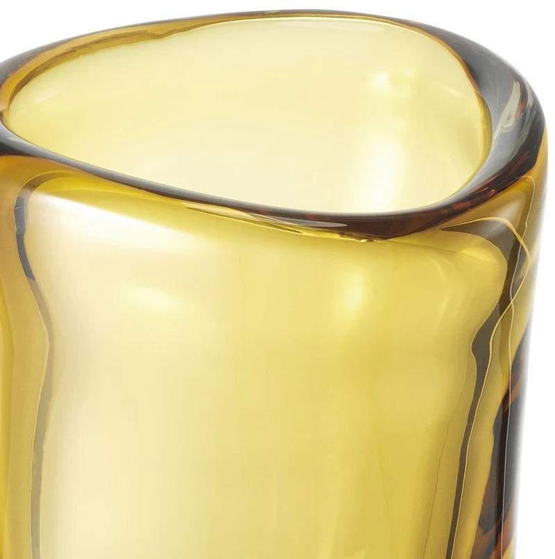 Casa Padrino Luxus Deko Glas Vase Gelb Ø 12 x H. 17 cm - Mundgeblasene Blumenvase - Luxus Deko Accessoires