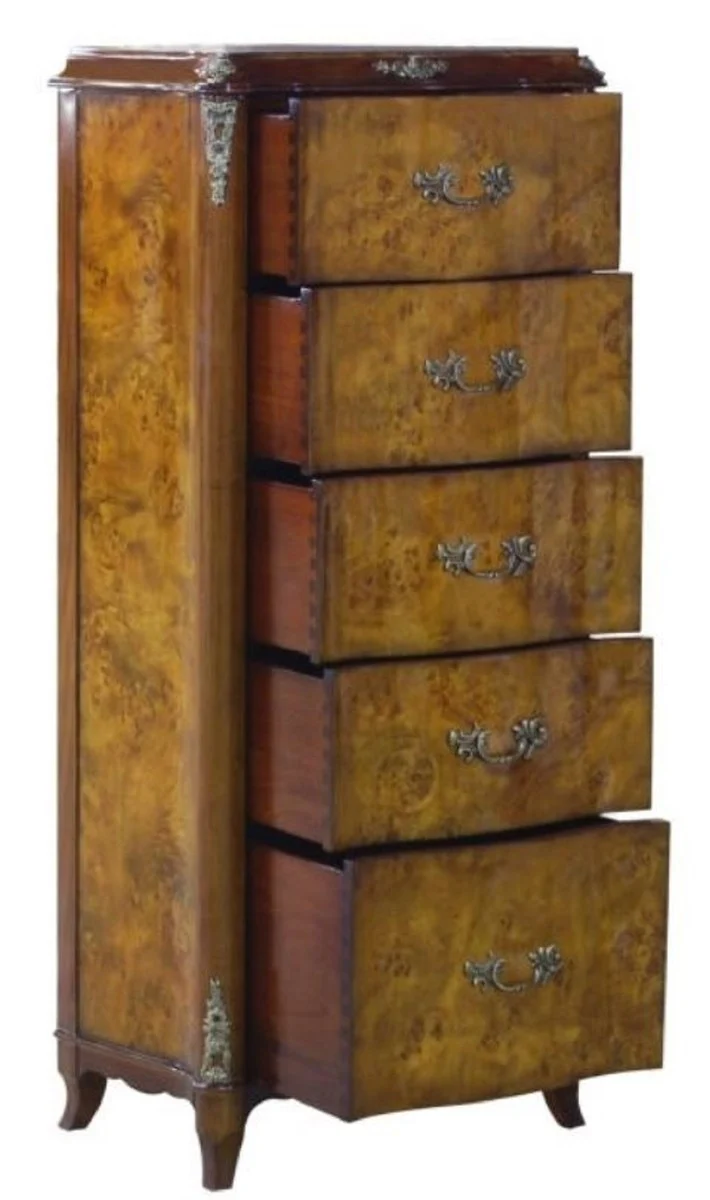 Casa Padrino Luxus Barock Kommode mit 5 Schubladen Hellbraun / Braun 56 x 36 x H. 128 cm - Barockmöbel