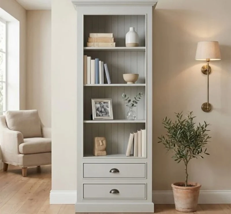 Casa Padrino Bücherregal im Landhausstil mit 2 Schubladen, 79 x 39 x 210 cm