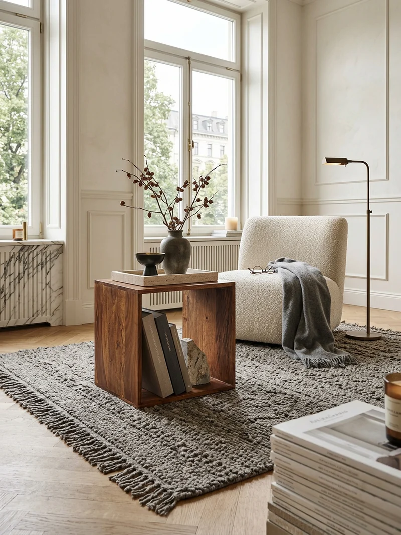 Beistelltisch Massivholz Regalform Cube
