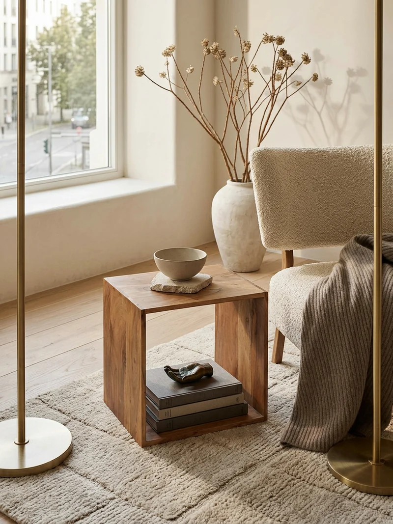Beistelltisch Massivholz Regalform Cube