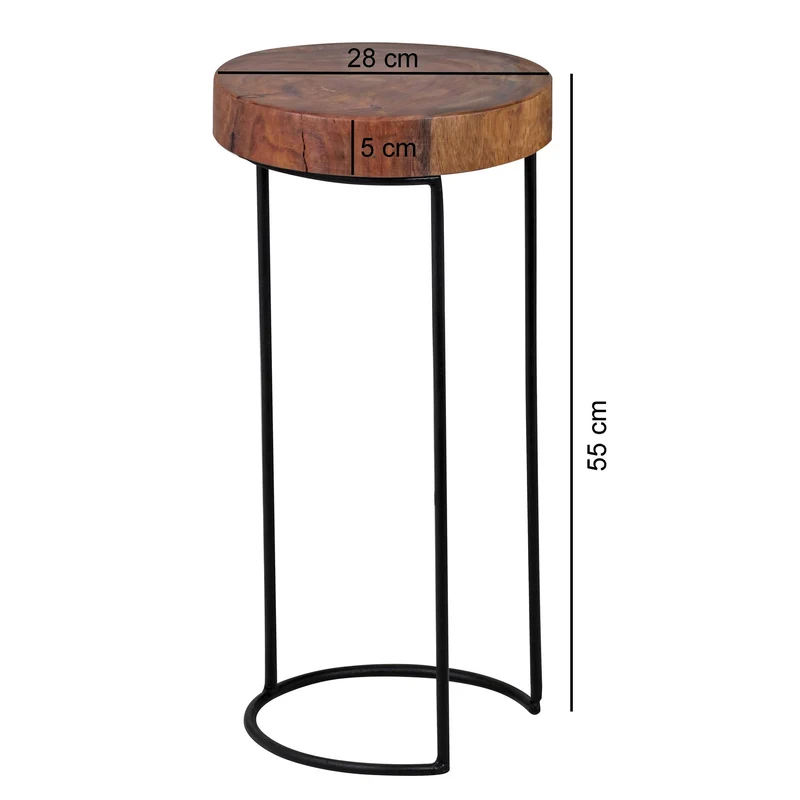 Beistelltisch Massivholz Metallgestell Baumstammplatte Landhausstil