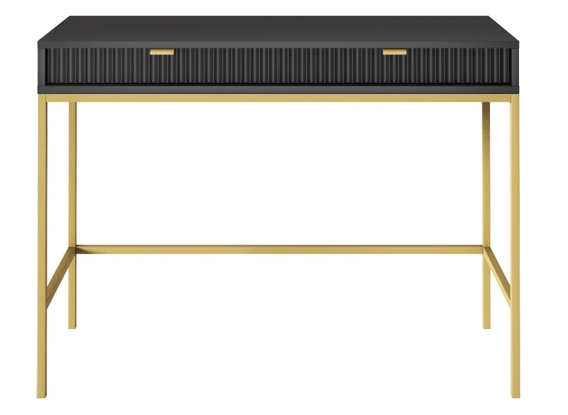Schminktisch Vellore 104 cm schwarz mit gerillten Fronten und goldenem Gestell