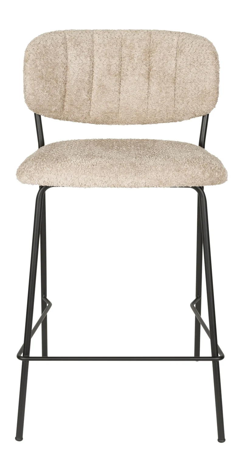Barhocker Jolien im 2er-Set, Bouclé Beige mit schwarzem Metallgestell