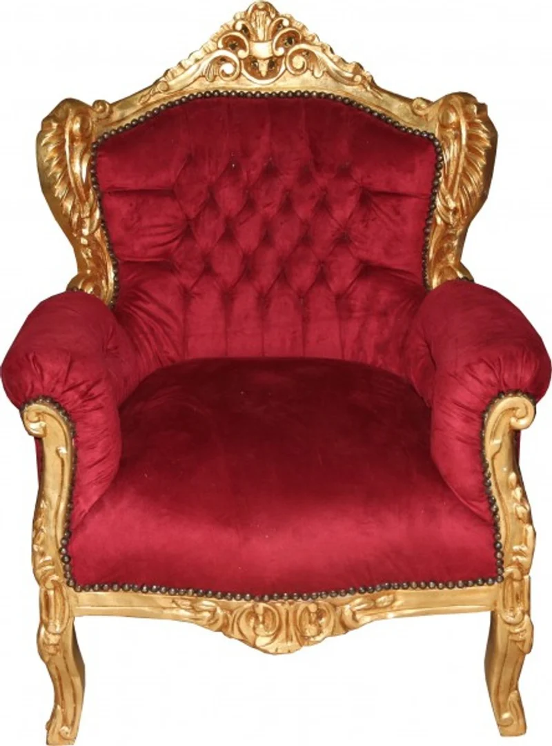 Casa Padrino Barock Sessel Lord Bordeauxrot / Gold 78 x 58 x H. 100 cm - Antikstil Sessel