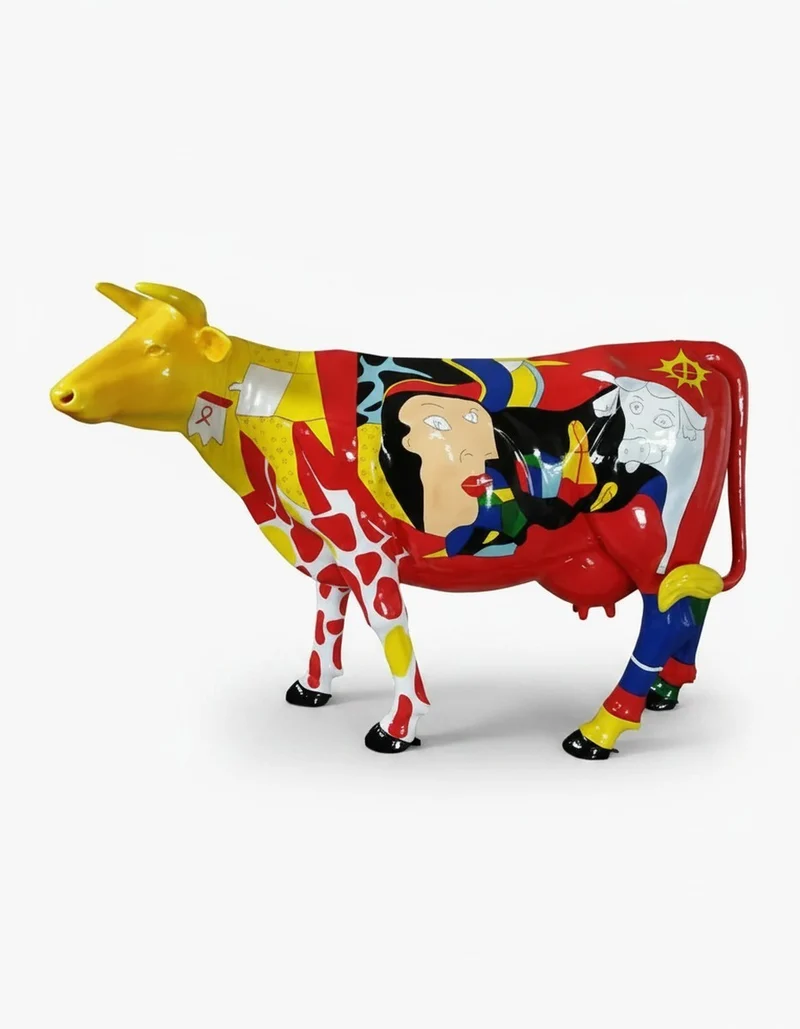 Casa Padrino Luxus Deko Skulptur Kuh Picasso H. 160 cm - Riesige Gartenskulptur - Lebensgroße Skulptur - XXL Deko Skulptur - XXL Deko Figur