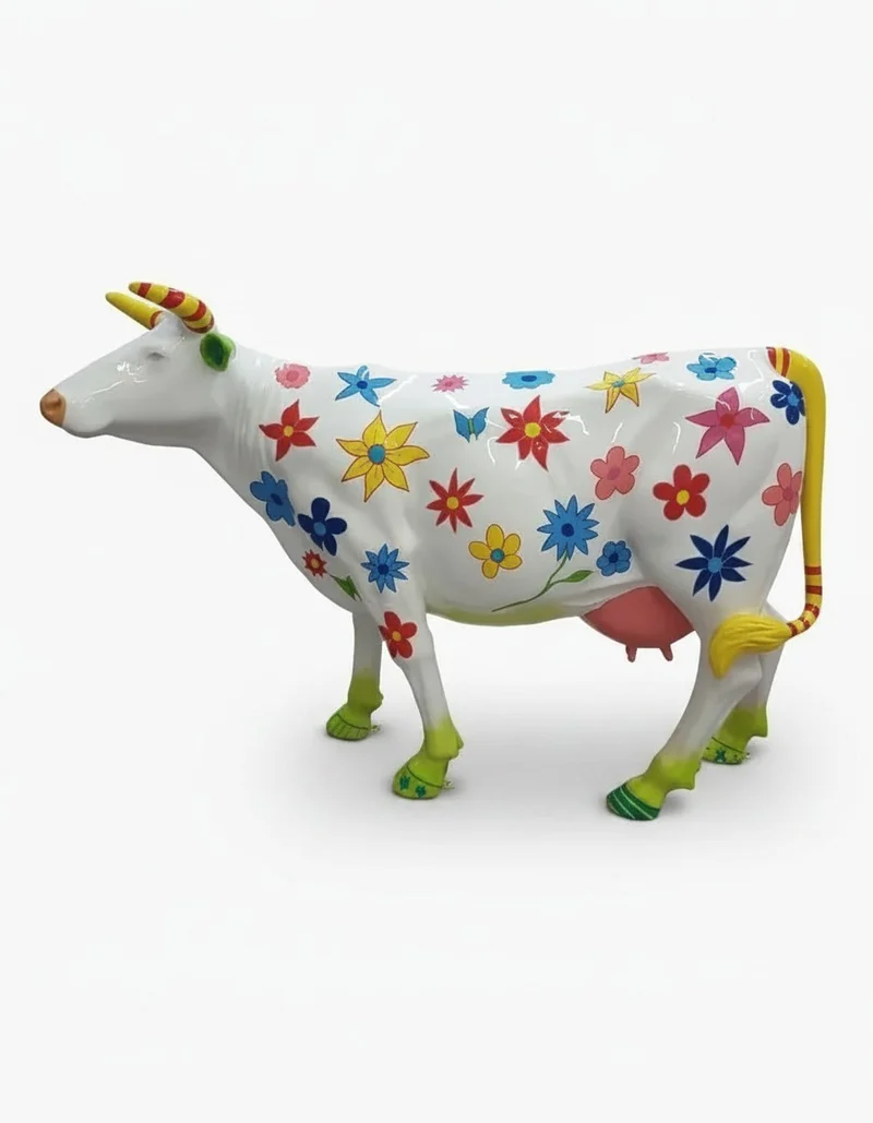Casa Padrino Luxus Deko Skulptur Kuh Blumenkunst H. 147 cm - Riesige Gartenskulptur - Lebensgroße Skulptur - XXL Deko Skulptur - XXL Deko Figur