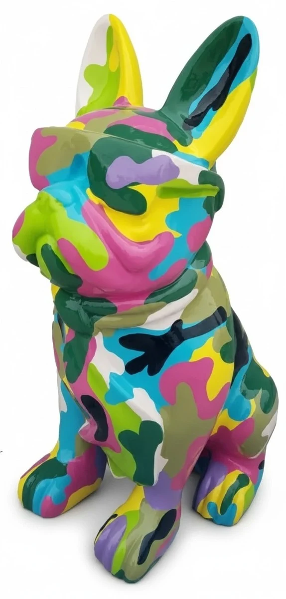 Casa Padrino Luxus Deko Skulptur Hund Bulldogge Armee Krawatte H. 80 cm - Deko Skulptur - Deko Figur - Tierfigur - Gartendeko
