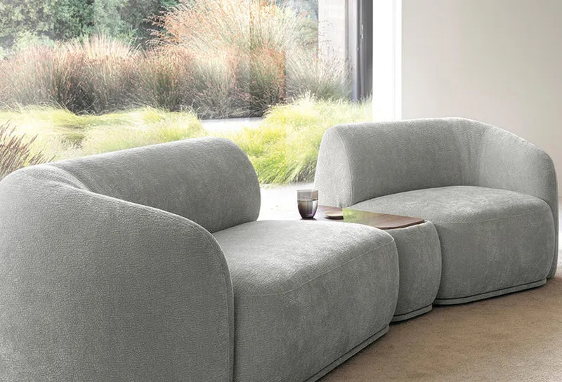 Modulares rechteckiges Hocker mit Tischplatte Bommo in grauem Chenille