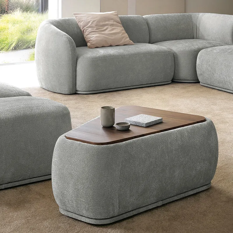 Modulares dreieckiges Pouf mit Bommo-Tischplatte, grauer Chenille