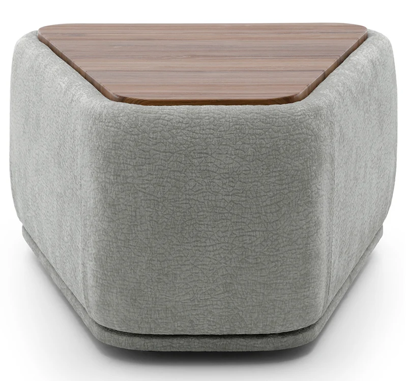 Modulares dreieckiges Pouf mit Bommo-Tischplatte, grauer Chenille