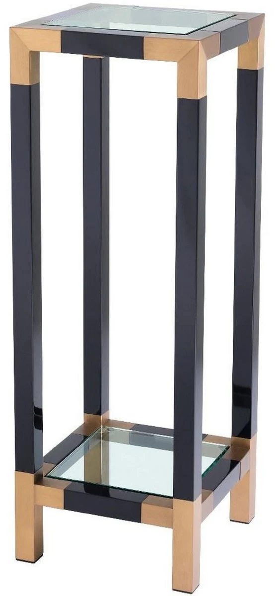 Casa Padrino Luxus Säule Schwarz / Messingfarben 35 x 35 x H. 100 cm - Edelstahl Beistelltisch mit Glasplatten - Luxus Möbel