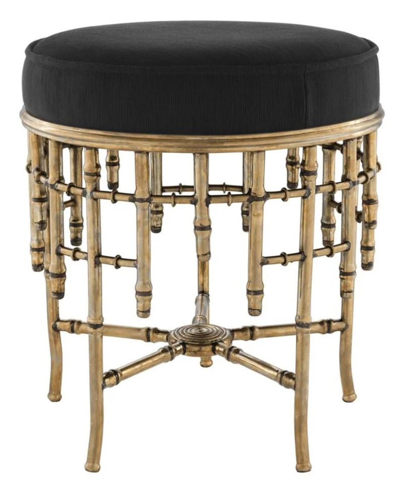Casa Padrino Designer Hocker Vintage Messing / Schwarz 45,5 x H. 50 cm - Luxus Rundhocker